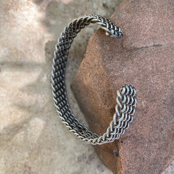 Sterling silver open “basket weave” cuff bracelet - Picture 8 of 9